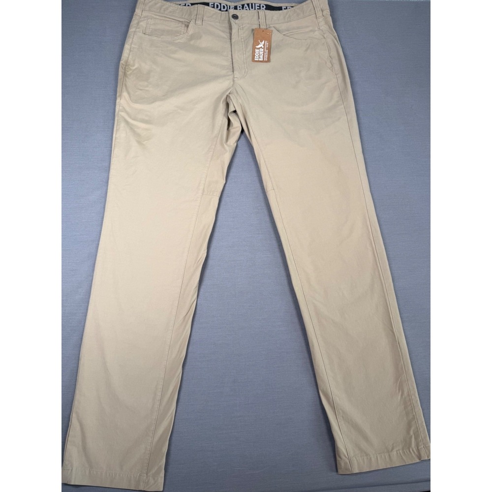 Eddie Bauer Voyager Flex Slim Fit Slim Leg 40x36 Khaki Tan Twill Pant 5 Pkt NWT - Picture 2 of 13